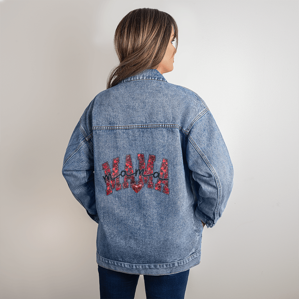 Glitter Hearts Mama Denim Jacket