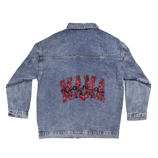 Glitter Hearts Mama Denim Jacket